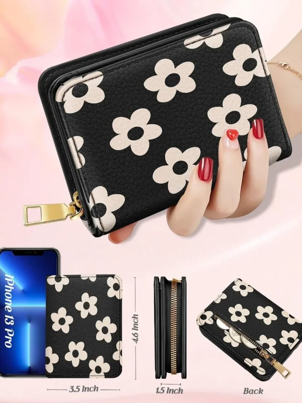 Stylish RFID Credit Card Holder Wallet for Women - 16 Slots, Zipper, Cute